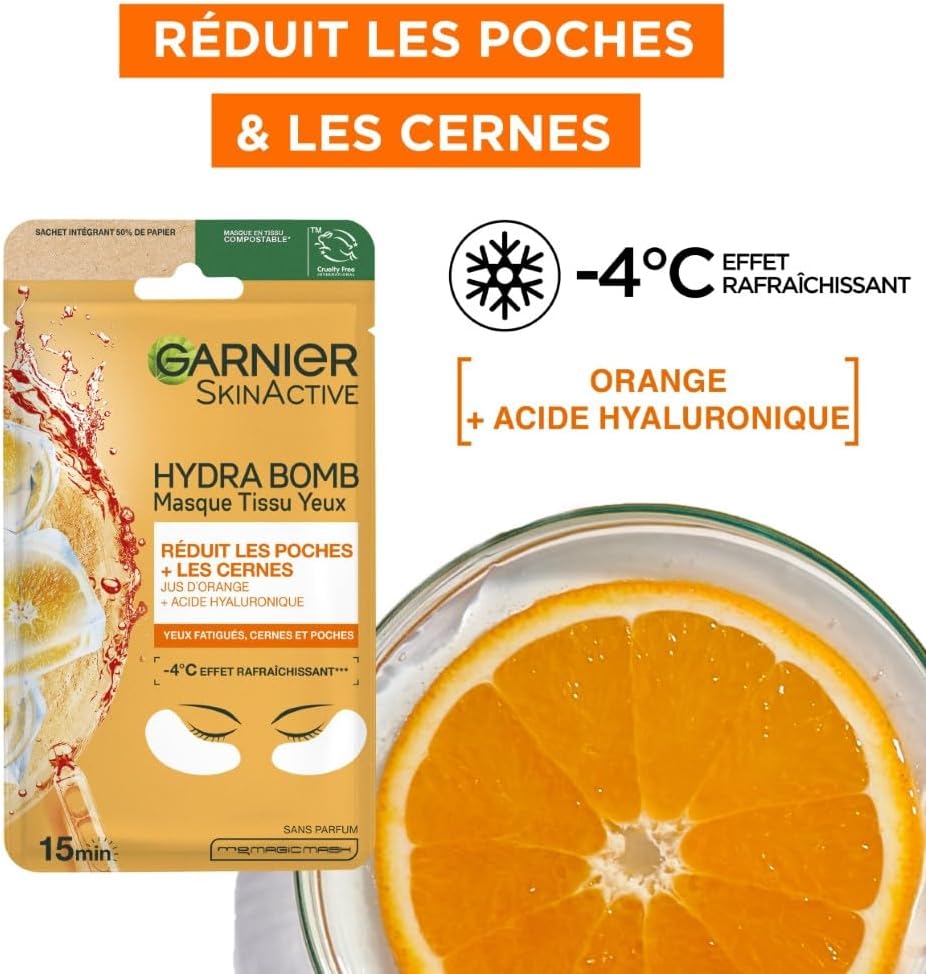 GARNIER Skin Active - Lot de 5 Masques Tissu Hydra Bomb