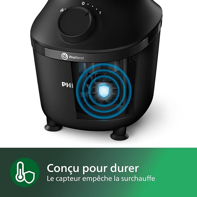 Philips Blender mixeur Série 3000 - Technologie ProBlend, Moteur 450W, Inclus Gourde nomade, Nettoyage facile, noir (HR2041/41)