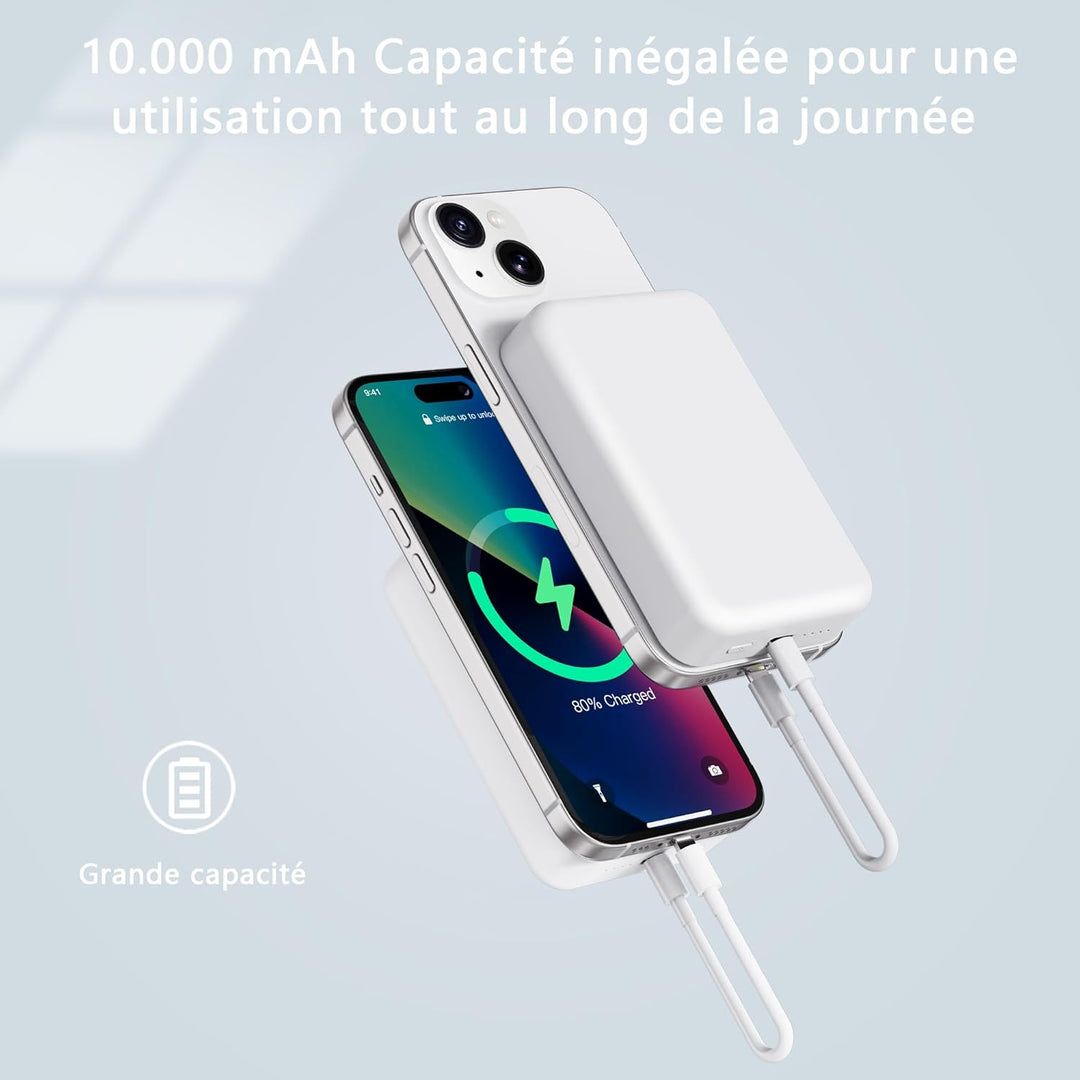 Magsafe sans Fil Power bank magnétique - Compatible avec iPhone 16 15 14 13 12 Séries et Samsung