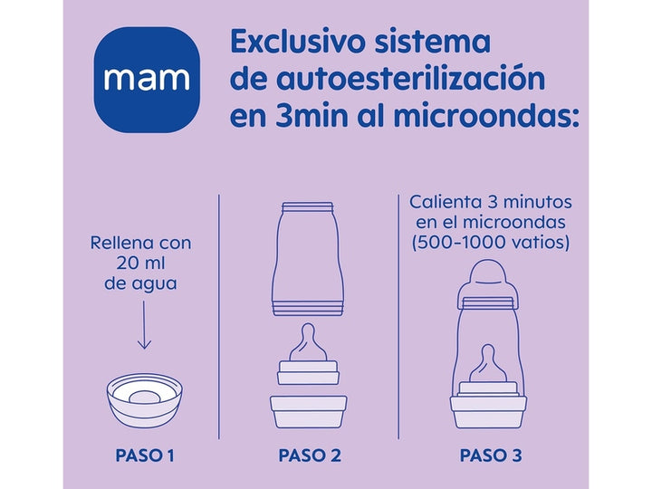 MAM - Easy Start Biberon anti-coliques avec tétine en silicone Rose - 260 ml