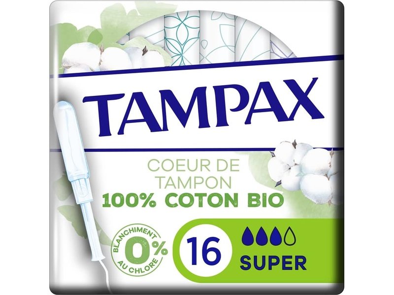 Lot de 16 Tampons Super en Coton Bio avec Applicateur - Tampax Cotton Protection