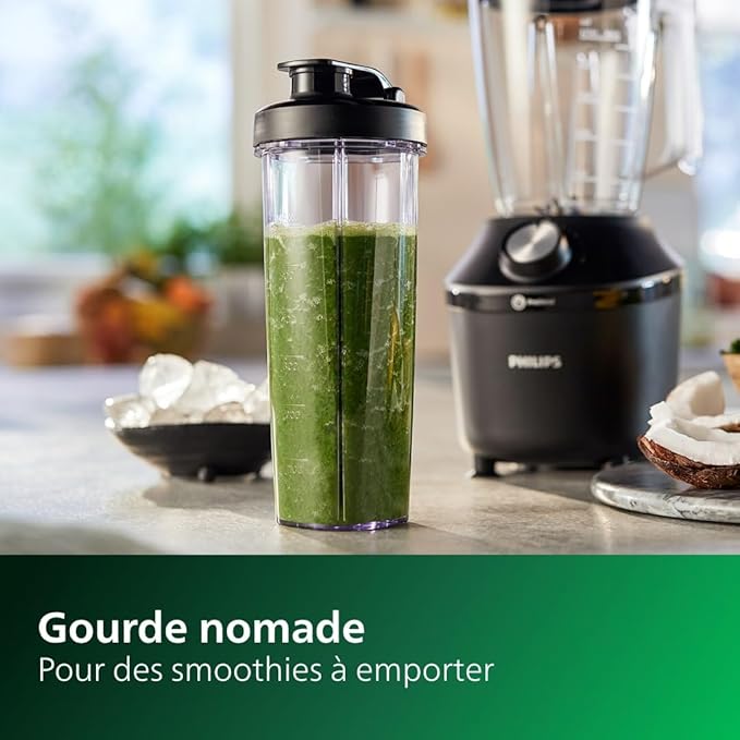 Philips Blender mixeur Série 3000 - Technologie ProBlend, Moteur 450W, Inclus Gourde nomade, Nettoyage facile, noir (HR2041/41)