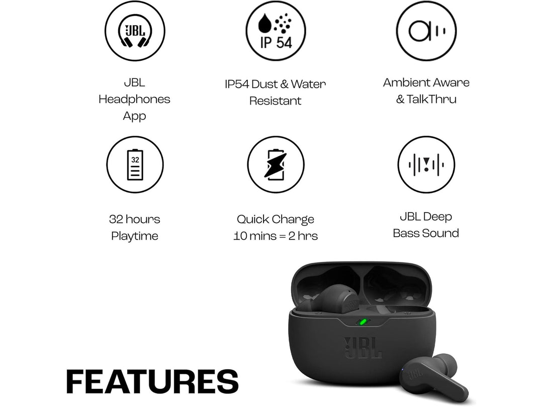 JBL WAVE BEAM – Écouteurs sans fil intra-auriculaires, résistants à l’eau IP54/IPX2