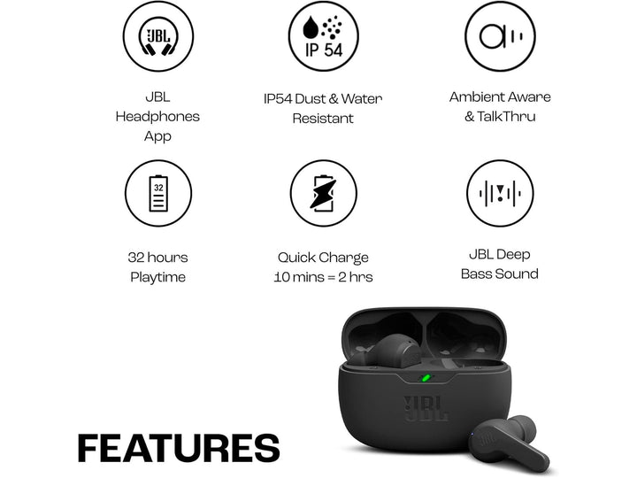 JBL WAVE BEAM – Écouteurs sans fil intra-auriculaires, résistants à l’eau IP54/IPX2