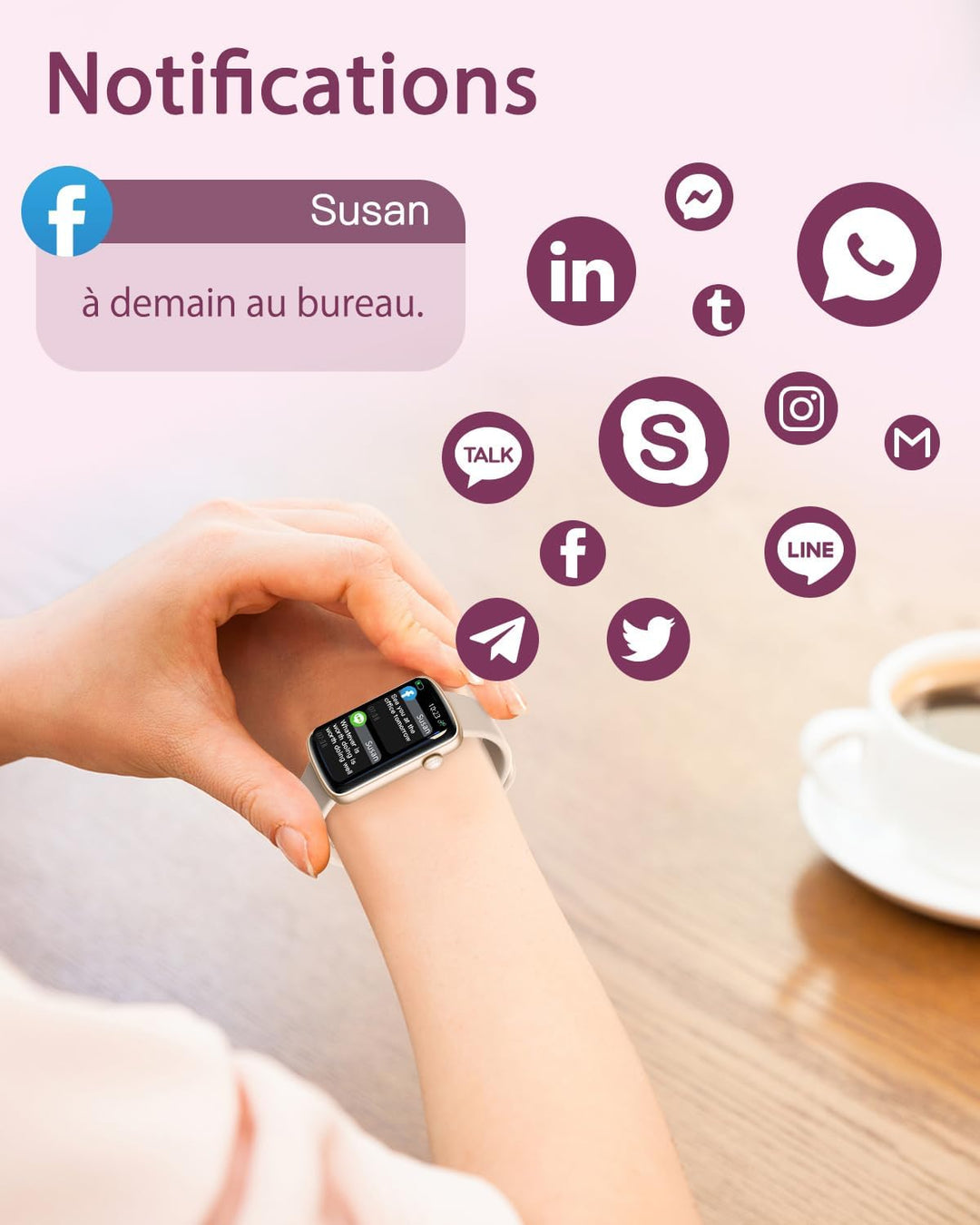 Shang Wing - Montre Connectée pour femme avec Podometre - Waterproof, couleur rose.
