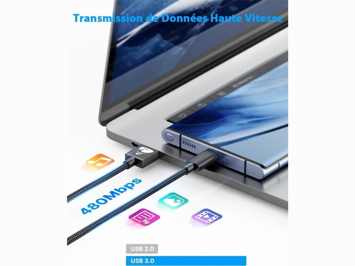 Lot de 2 Câbles USB-C 1M avec Synchronisation de Données