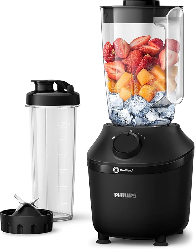 Philips Blender mixeur Série 3000 - Technologie ProBlend, Moteur 450W, Inclus Gourde nomade, Nettoyage facile, noir (HR2041/41)