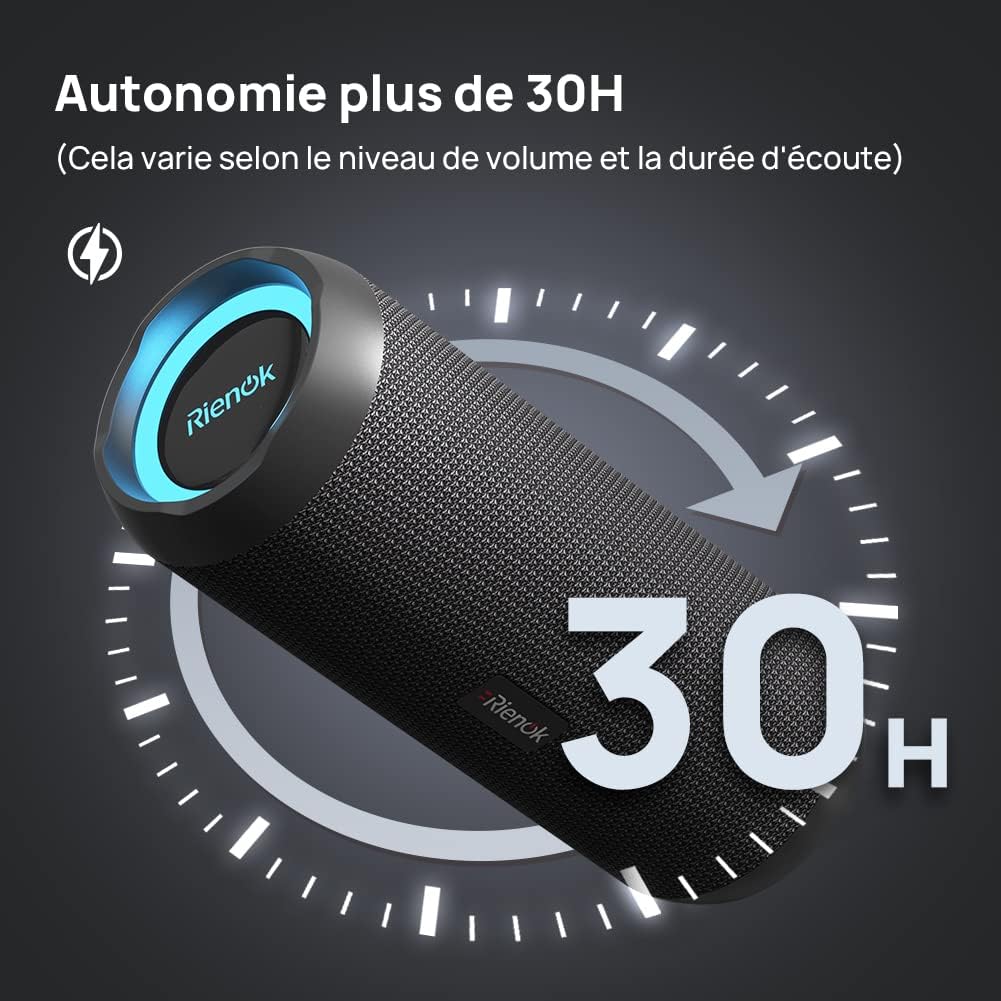 RIENOK - Enceinte Bluetooth Portable aux Basses Renforcées - Bluetooth 5.3