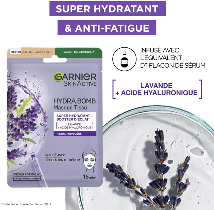 GARNIER Skin Active - Lot de 5 Masques Tissu Hydra Bomb