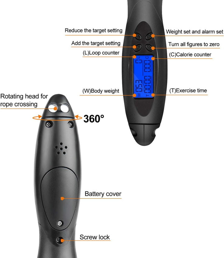 Corde à Sauter sans fil avec Compteur Calories et Minuterie, Jump Rope Réglable, LCD écran montrant, Poignées Antidérapantes pour Adulte,Enfant