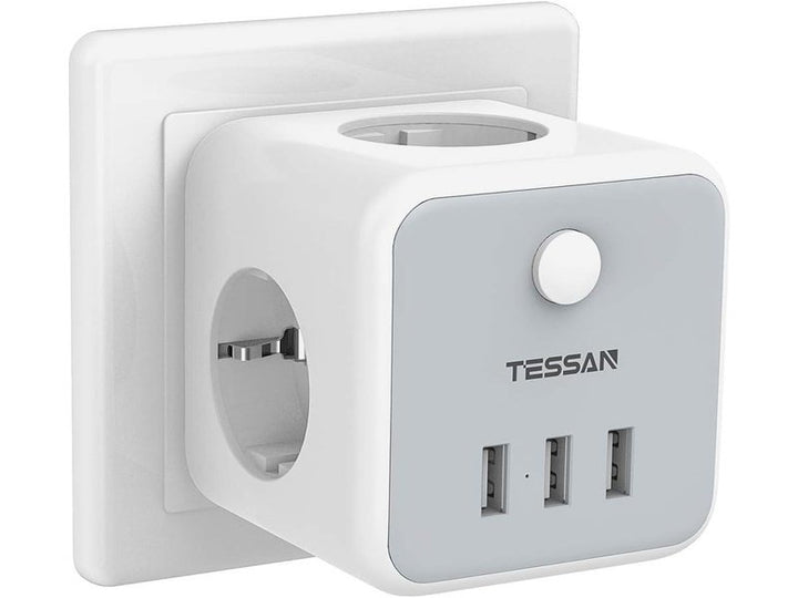 Prise Murale USB TESSAN Cube 3 Prises Polyvalente et Pratique