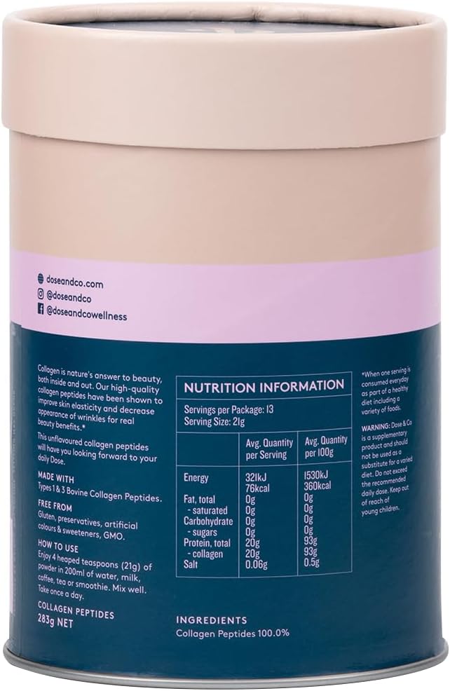 DOSE & CO. Peptides de collagène pur Dose & Co, sans goût, 283 g, complément alimentaire en poudre