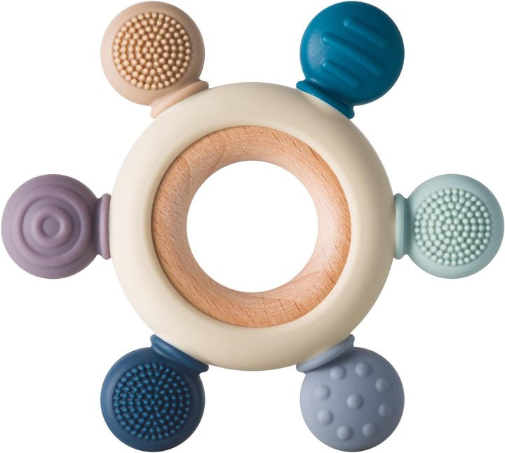 Arudyo Jouets de dentition pour bébé Jouets de dentition en silicone Sans BPA Gouvernail en silicone avec anneau en bois Apaiser les gencives des bébés (gris)