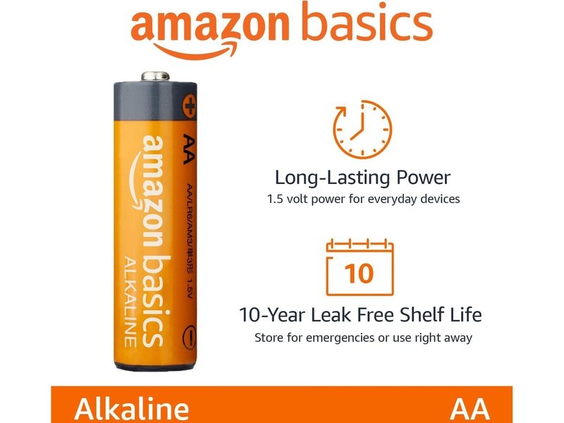 Piles AA 1,5 V Alkalines à Hautes Performances - Lot de 20, Amazon Basics