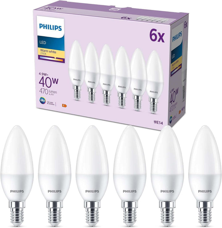Philips Lighting  pack de 6 ampoules LED E14 format flamme, 40W, blanc chaud