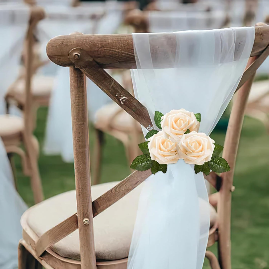 Roses artificielles en mousse Aolytech, 25 roses en mousse au toucher réaliste, décoration de mariage, bouquet de mariée, Saint-Valentin, fête des Mères, baby shower (champagne clair)