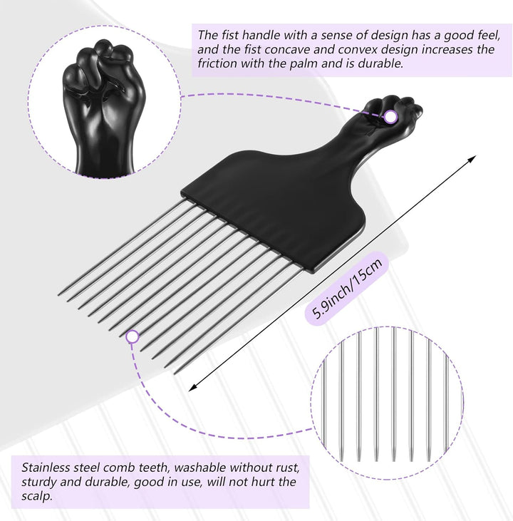 Peigne afro en métal afro américain, lisse et robuste, à dents larges, pour homme et femme