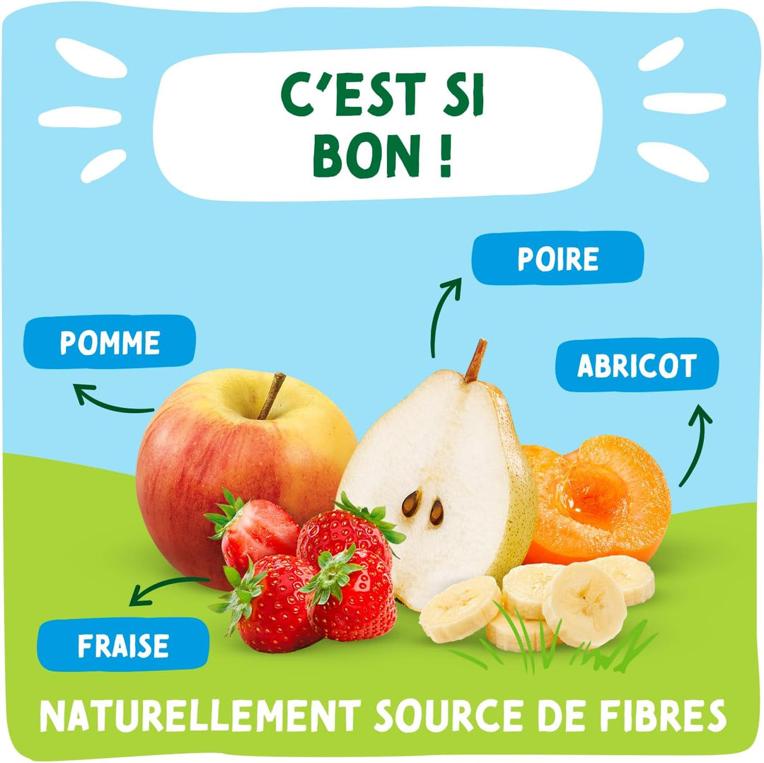 POM'POTES® - Compote Gourde BIO Sans Sucres Ajoutés* - Pomme Nature - Pomme Poire - Pomme Abricot - Pomme Fraise - Pommes Françaises - Source De Fibres - Nutri-Score A - 3 Ans Et Plus - 20 x 90g