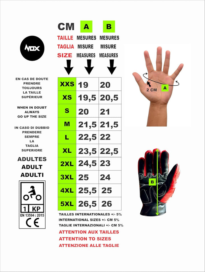 TLA NOX Gants moto homologué cuir avec protections CE, poignet court - Taille XL