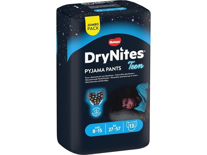 HUGGIES DryNites -  Sous-Vêtements de Nuit Absorbants  pour Garçon - Taille 8-15 ans (27-57kg) - 13 couches culottes