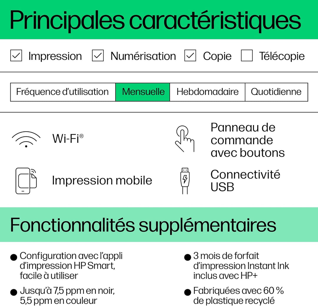 HP DeskJet 2820e Imprimante tout en un - Jet d'encre couleur (Photocopie, Scan, Impression, Wifi)