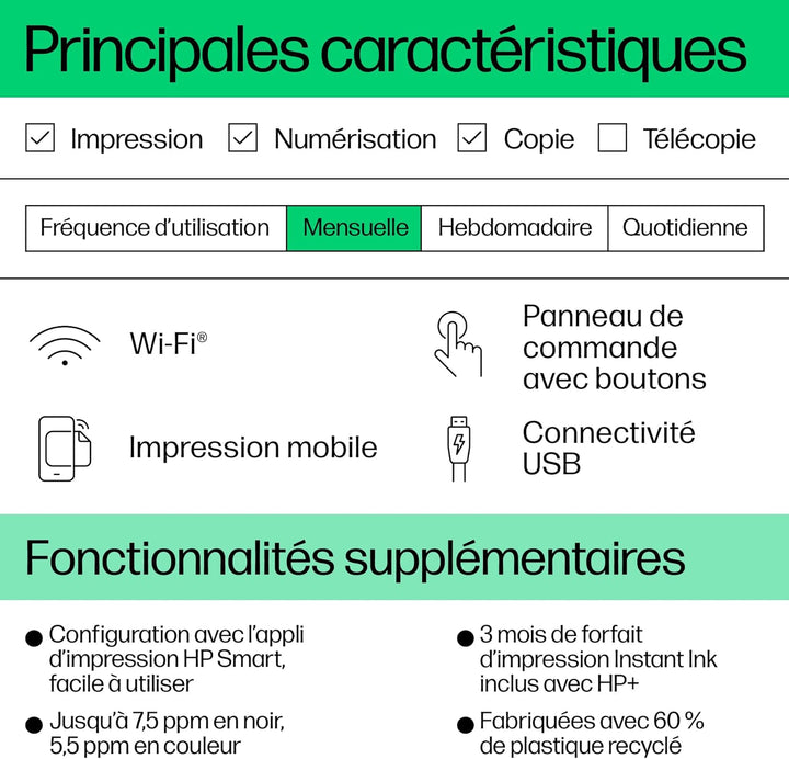 HP DeskJet 2820e Imprimante tout en un - Jet d'encre couleur (Photocopie, Scan, Impression, Wifi)