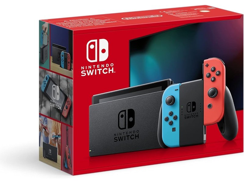 Console de jeu Nintendo Switch avec manettes Joy-Con rouge néon et bleu néon