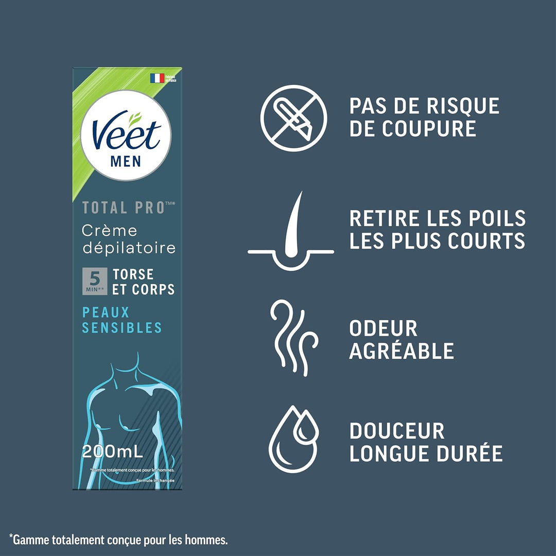 Veet Men - Crème Dépilatoire Homme - Peaux Sensibles - 200 ml