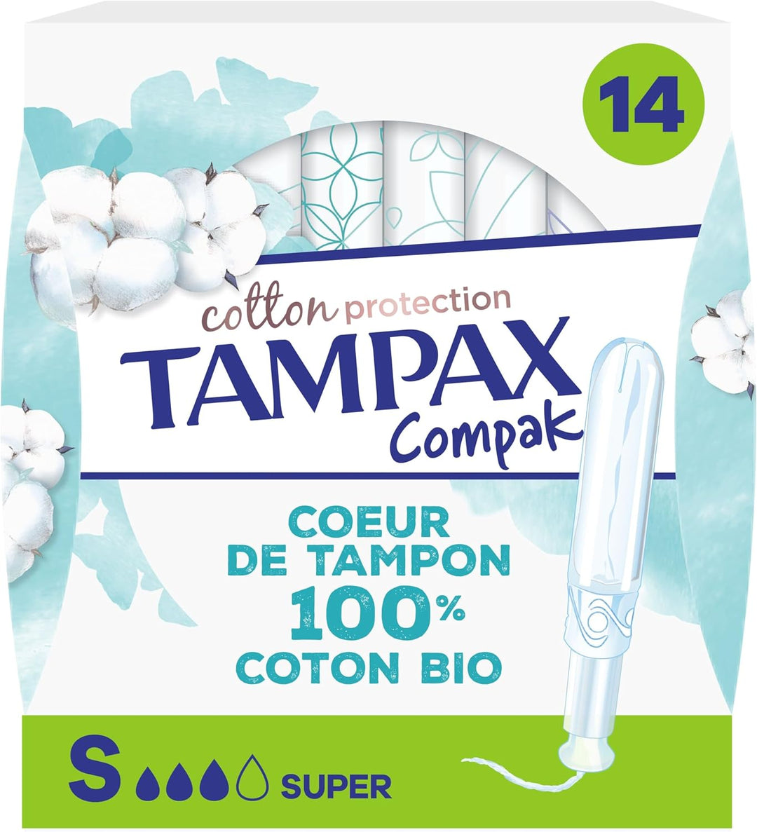 Tampax Cotton Protection Compak Super Avec Applicateur x 14, Tampons Tampax En Coton Bio Et En Format Compact