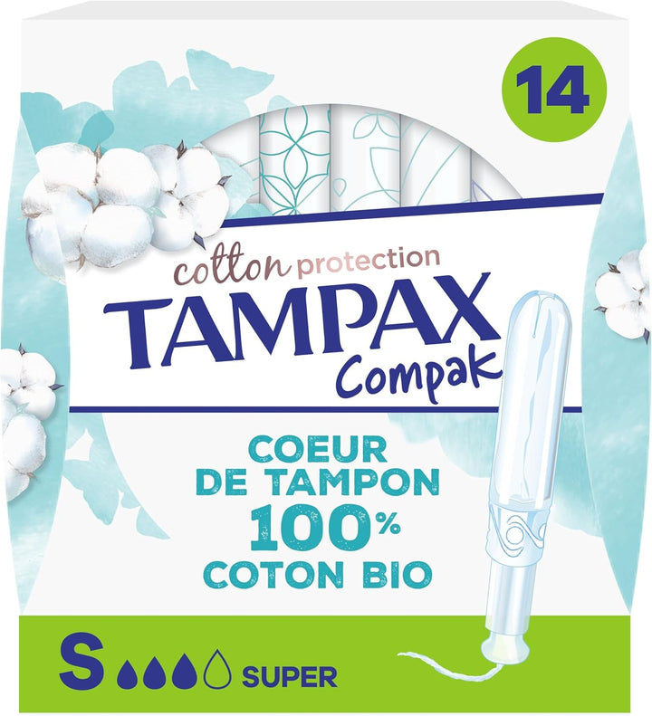 Tampax Cotton Protection Compak Super Avec Applicateur x 14, Tampons Tampax En Coton Bio Et En Format Compact