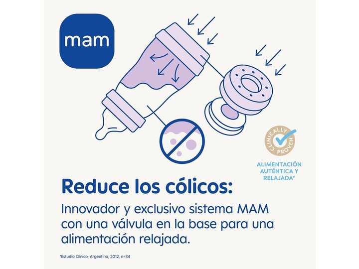 MAM - Easy Start Biberon anti-coliques avec tétine en silicone Rose - 260 ml