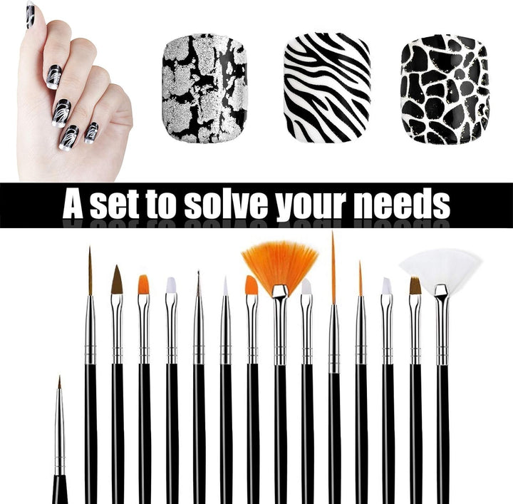 Hanyousheng 15PCS Nail Art Design Pinceaux,Ensemble de Pinceaux à Ongles Nail Art Pinceaux de Vernis à Ongles en Acrylique Pour Décoration D’ongles et Usage Professionnel (Noir)