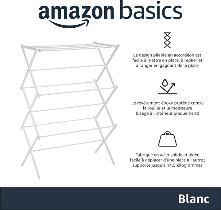 Amazon Basics Métal Séchoir à linge pliant - Blanc Pour Vêtement, 14.5" D x 29.5" W x 41.8" H