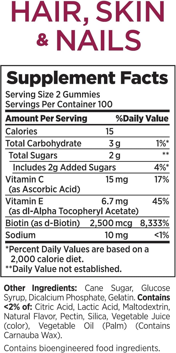 Nature's Bounty Vitamin Biotin Optimal Solutions Gummies pour cheveux, peau et ongles, 80 unités