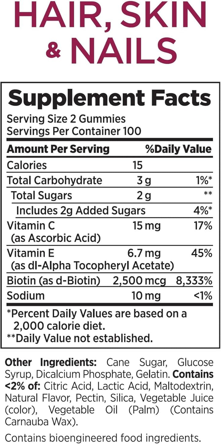 Nature's Bounty Vitamin Biotin Optimal Solutions Gummies pour cheveux, peau et ongles, 80 unités