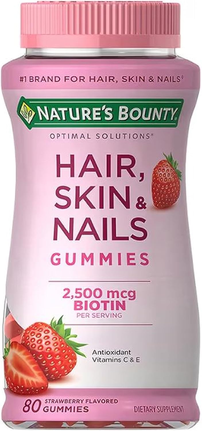 Nature's Bounty Vitamin Biotin Optimal Solutions Gummies pour cheveux, peau et ongles, 80 unités