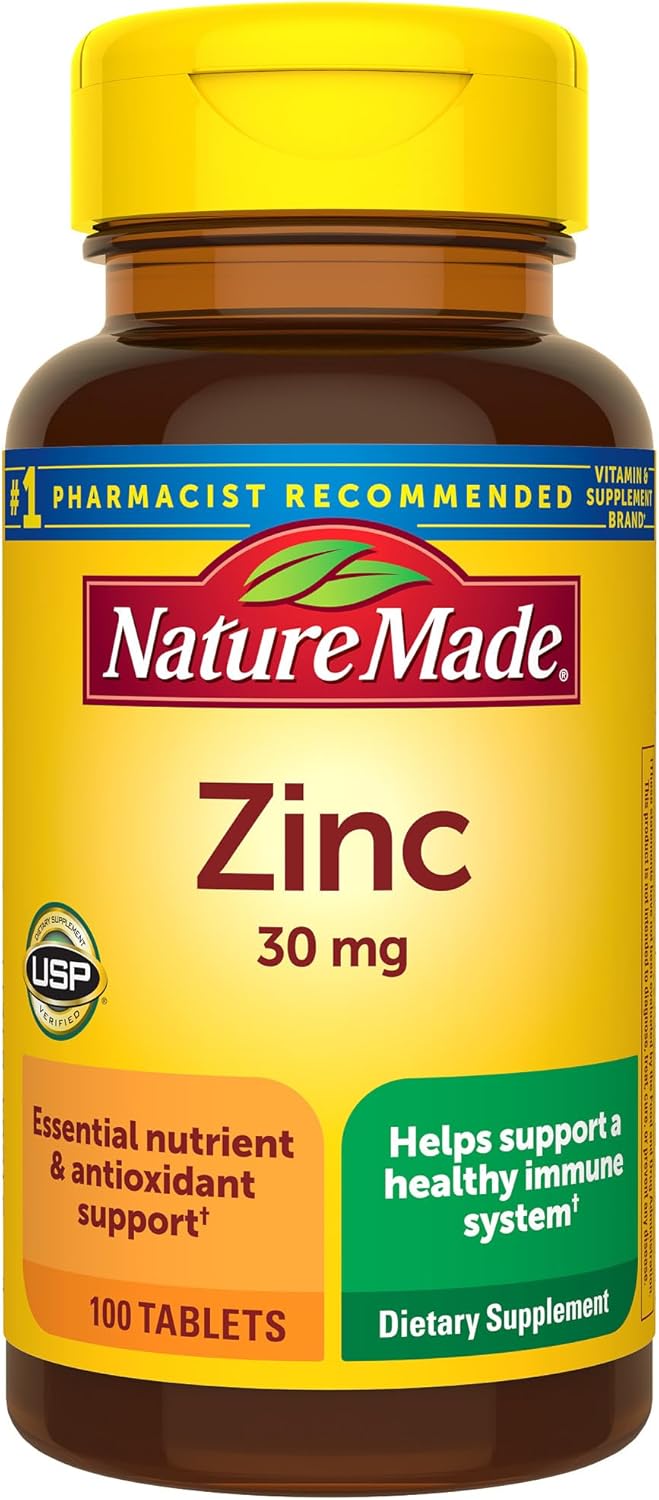 Nature Made Zinc 30 mg, complément alimentaire pour la santé immunitaire et le soutien antioxydant, 100 comprimés,