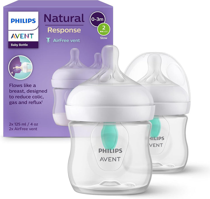 Philips Avent - Biberons à Réponse Naturelle de 125 ml avec valve AirFree sans BPA - pour les bébés de 0 mois et + - Lot de 2 - Modèle SCY670/02
