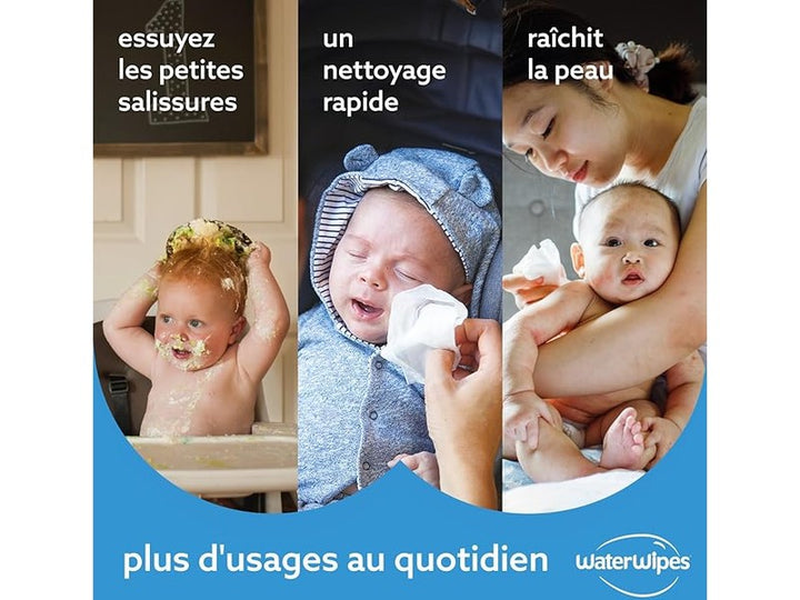 Waterwipes - Lingettes comprenant 99% d'eau pour bébé - Paquet de 48 lingettes