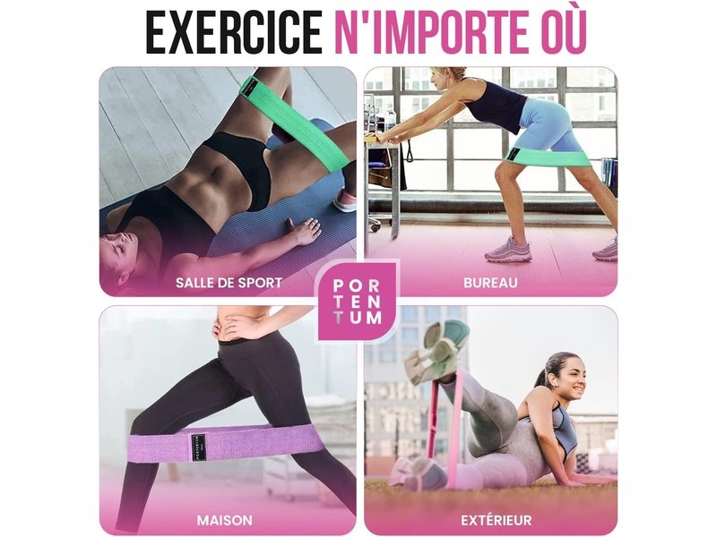 PORTENTUM - Bande de Résistance Élastique Musculation - 3 Niveaux de Force