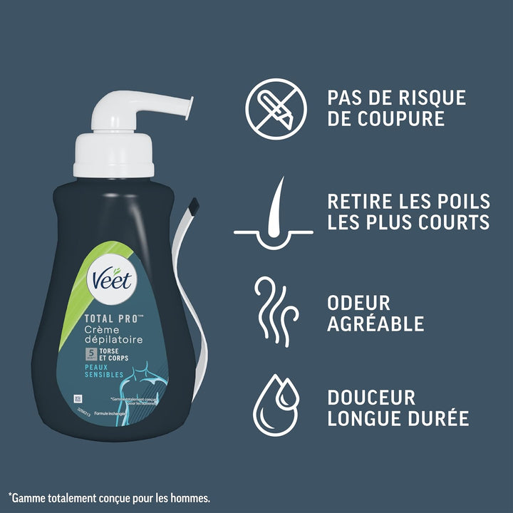 Veet Men - Crème Dépilatoire Homme - Epilation Peaux Sensibles - 400 ml