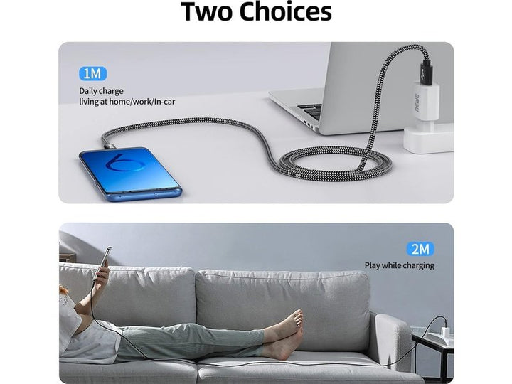XIAOMI - Câbles USB-C [2x : 1m+2m] Nylon Tressé – Compatible Samsung, Huawei