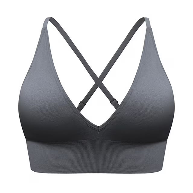 Kayna – Soutien-gorge de sport col V femme – Bretelles fines réglables – Bonnet rembourré