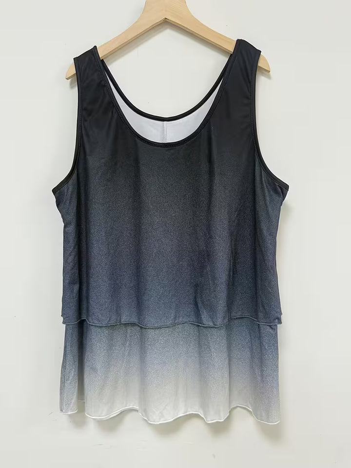 Débardeur Élégant Femme sans Manches - Imprimé Tie-Dye Noir & Blanc - 3XL