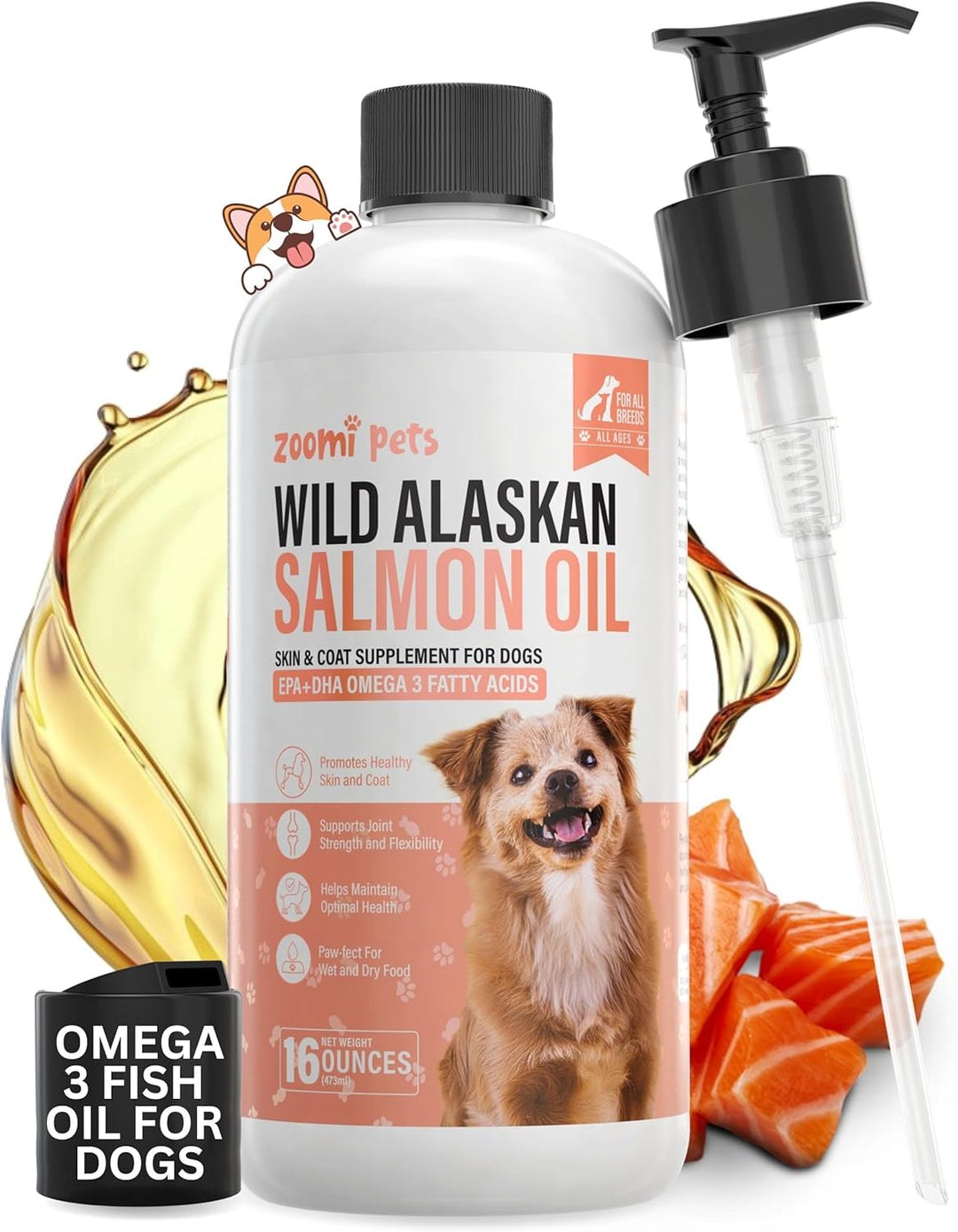 Huile de saumon sauvage d'Alaska pour la peau et le pelage des chiens (473 ml)