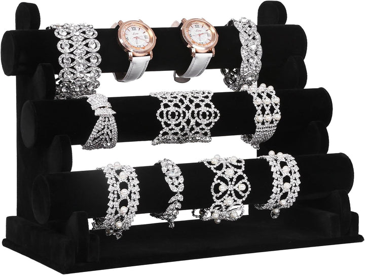 SONGMICS Présentoir, Porte-bijoux, Rangement bijoux, 3 Barres, Colliers, Bracelets, Montres, Revêtement en velours, Grande capacité, Noir