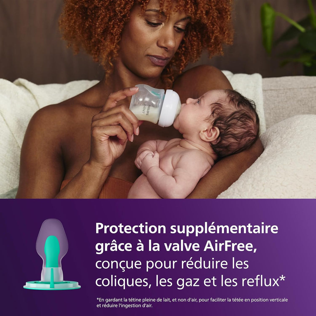 Philips Avent Biberon à Réponse Naturelle de 260 ml avec valve AirFree, sans BPA pour les bébés de 1 mois et +, motif éléphant (modèle SCY673/81)