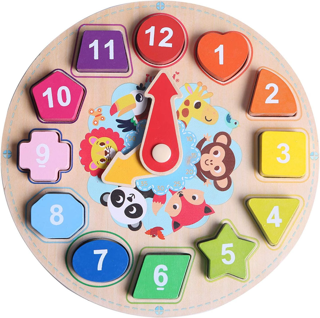 Puzzle horloge bois multicolore