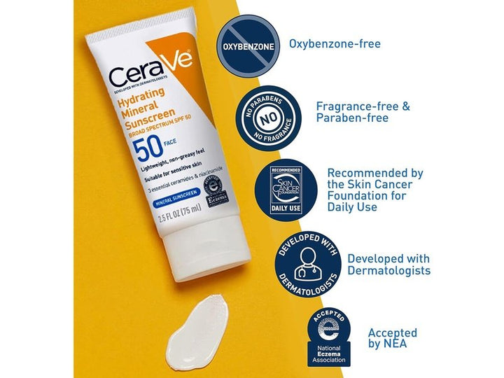 CERAVE - Crème solaire minérale SPF50 large spectre, 75 ml