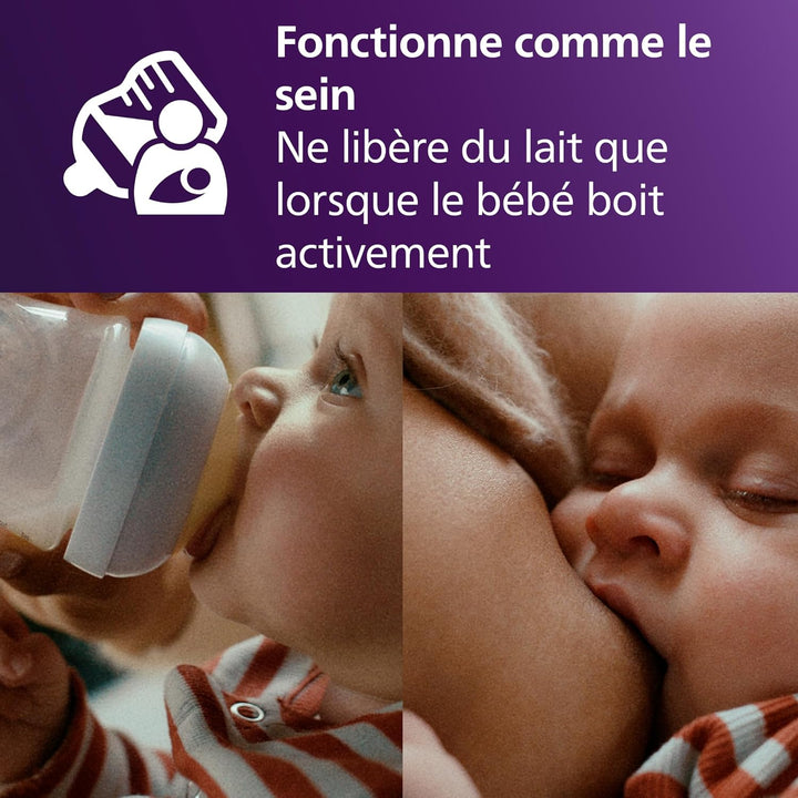 Philips Avent Biberon à Réponse Naturelle de 125 ml avec valve AirFree, sans BPA, pour les bébés de 0 mois + (modèle SCY670/01)